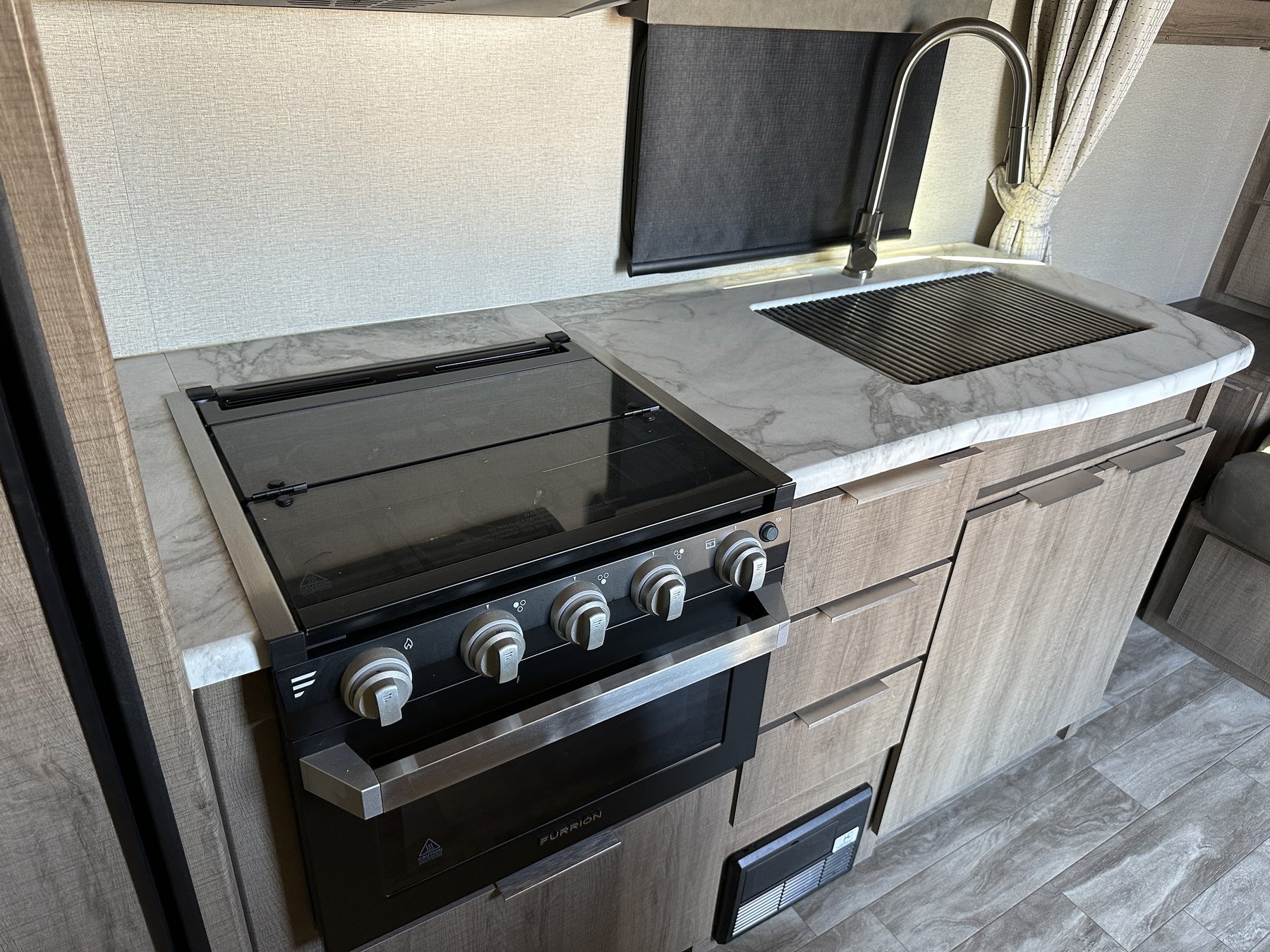 Kitchen area inside the travel trailer